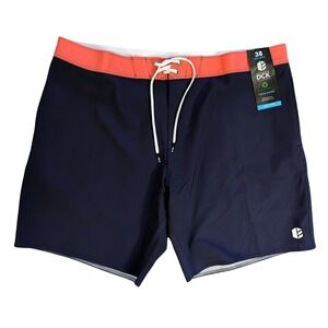 DCK Boardshorts NWT Men's Georgia 2.3 Navy Coral Orange Mid Length Swim- 38